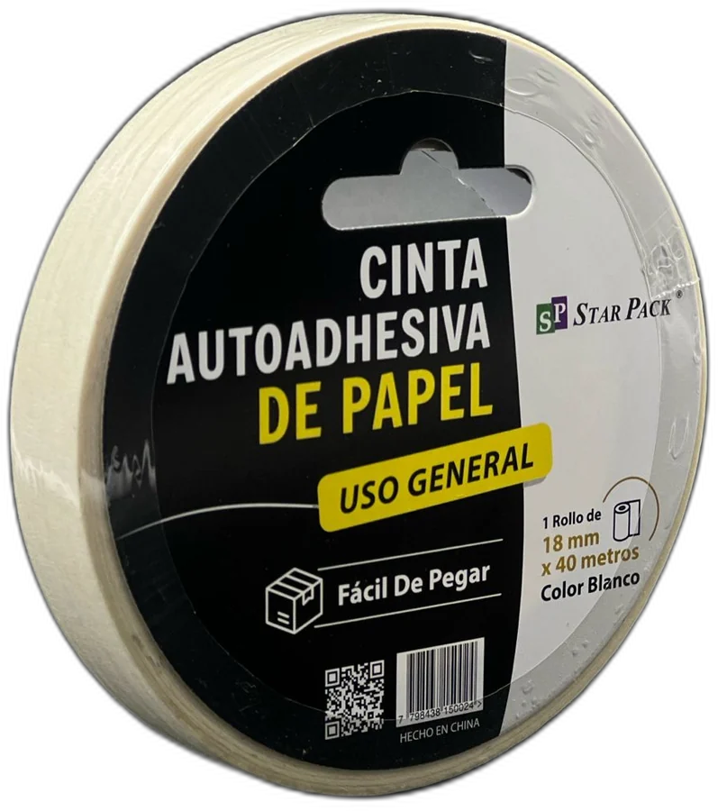 Cinta de papel blanca 18 mm, caja cerrada de 48 rollos