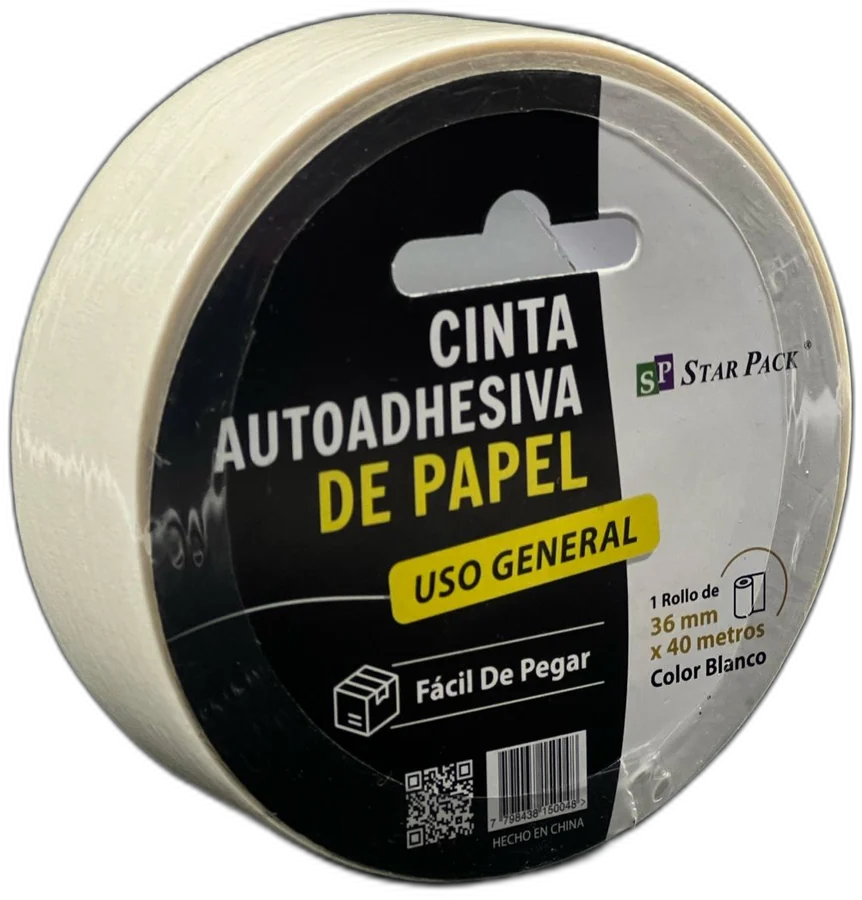 Cinta de papel blanca 36 mm, caja cerrada de 24 rollos