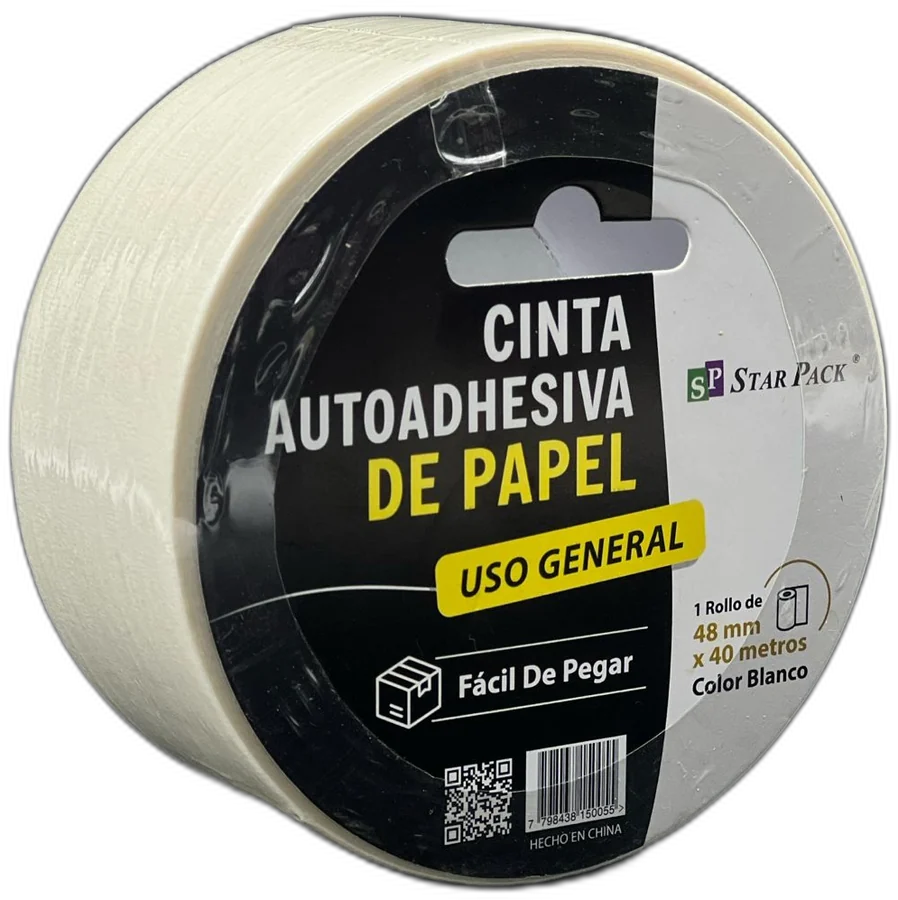 Cinta de papel blanca 48 mm, caja cerrada de 18 rollos